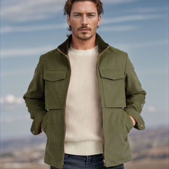 Olive Green Utility Jacket with Casual Elegance for Men