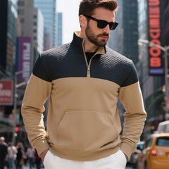 Stylish Color-Block Half-Zip Pullover Sweatshirt for Modern Men