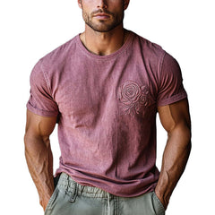 Men's Retro Washed Rose Embroidered Short Sleeve T-Shirt MTA2561C1X