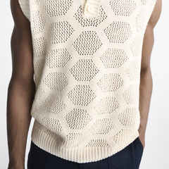 Men's Fashion Casual Exquisite Hollow Polo Neck Knitted Tank Top MTA0995D1K