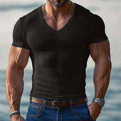 Men's Solid Color V-neck Short-sleeved T-shirt 97583947X