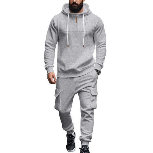 Men's Loose Sports Hooded Sweatshirt And Sports Pants Set 40057919Y