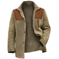 Men's Herringbone Blazer Suede Stitching Retro Business Casual Coat