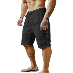 Men's Cotton And Linen Solid Color Button Shorts MTA0360D2X