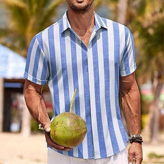 Men's Casual Striped Lapel Short Sleeve Shirt 06762420X