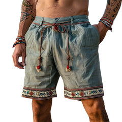 Men's Summer Retro Embroidered Cotton And Linen Shorts MTA0987D8U
