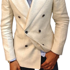 Men's Spring Fashion Classic Double Breasted Cotton And Linen Slim Blazer MTA1454C2K