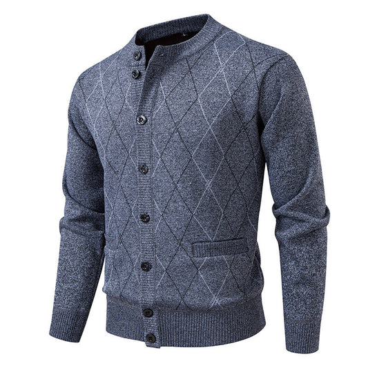 Men's Stylish Diamond Pattern Cardigan Sweater - Perfect for Casual and Formal Wear