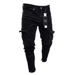 Stylish Black Cargo Jeans with Knee Patches for Men - Perfect for Casual and Urban Looks