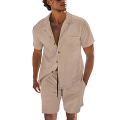 Men's Solid Color Short Sleeve Shorts Holiday Two-piece Set MTA0744D7X