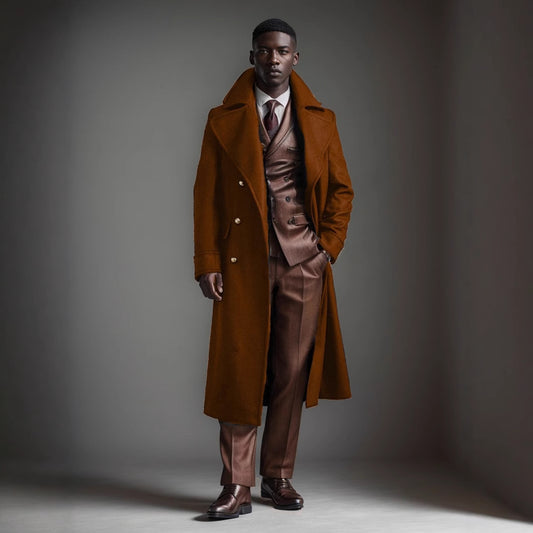 Classic Brown Overcoat with Matching Suit Set - Perfect for Formal and Casual Wear