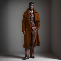 Classic Brown Overcoat with Matching Suit Set - Perfect for Formal and Casual Wear