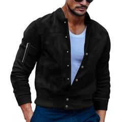 Stylish Men's Bomber Jacket with Zippered Arm Pocket and Snap Button Closure