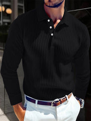 Men's Stylish White Ribbed Polo Shirt for Modern Gentlemen