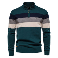 Men's Stylish Half-Zip Sweater with Bold Stripes for Casual Wear