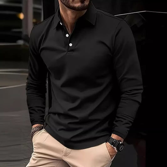 Men's Stylish Long Sleeve Polo Shirt - Perfect For Casual And Formal Occasions