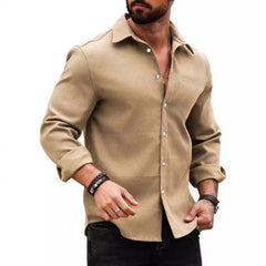 Men's Casual Cotton Blend Lapel Slim Fit Long Sleeve Shirt 99859497M