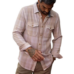 Men's Retro Pink Plaid Twill Slim Fit Long Sleeve Shirt 87816485U