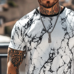 Men's Retro Casual Crack Printed Round Neck Short Sleeve T-Shirt MTA2253C6TO