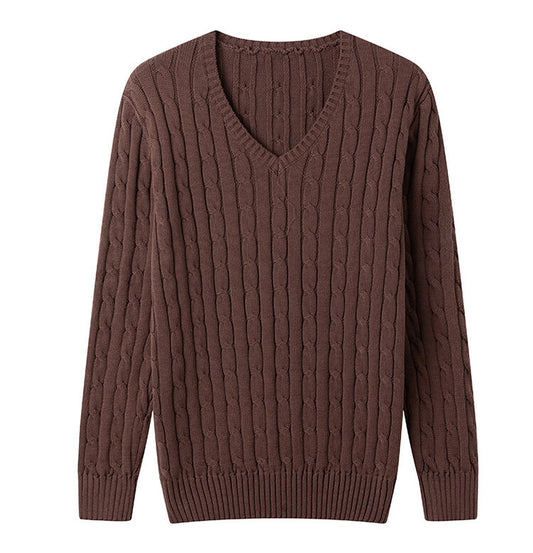 Classic V-Neck Cable Knit Sweater for Men - Perfect for Casual and Formal Wear