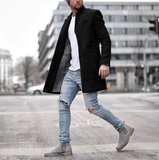 Stylish Gray Overcoat With Casual Denim Jeans Outfit