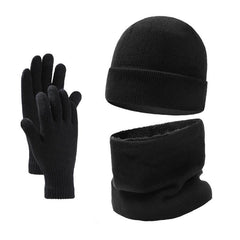 Men's Winter Plus Velvet Hat Scarf Gloves Three-piece Knitted Hat 11161881K