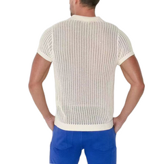 Men's Summer Fashion Casual V-neck Sexy Knitted Short Sleeve T-shirt MTA1991C3K