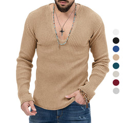 Stylish V-Neck Ribbed Sweater for Men - Perfect for Casual and Fashionable Looks