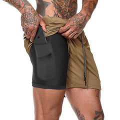 Men's Loose Running Shorts - Double-Layer Design, Multi-Pockets, Athletic/Casual Outdoor Gym Wear