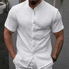 Men's Casual White Jacquard Short-sleeved Shirt 65542737U