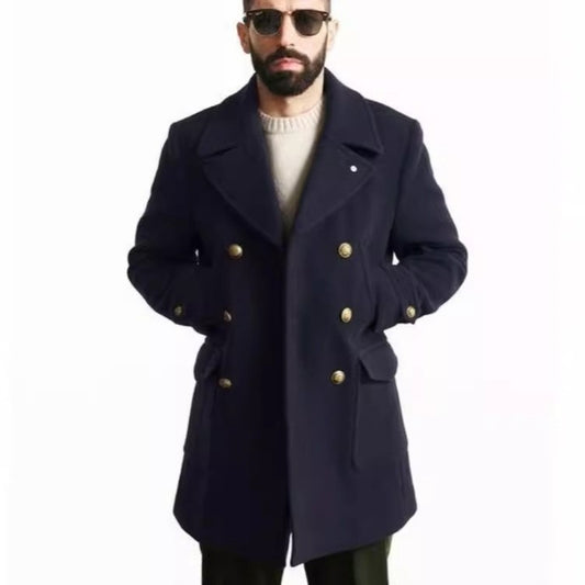 Classic Double-Breasted Pea Coat for Men - Perfect for Fall and Winter