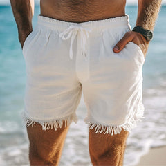 Men's Solid Color Basic Cotton And Linen Skin-Friendly Breathable Shorts MTA3192C5U