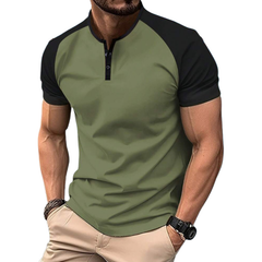 Men's Casual Cotton Contrast Color Henley Collar Raglan Slim Fit Short Sleeve T-Shirt MTA1420C4M