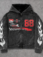 Racing-Inspired Flame Design Hoodie For Men - Perfect For Casual And Sporty Looks