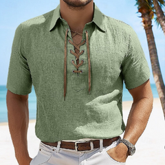 Men's Solid Color Casual Vacation Lace Lapel Short Sleeve Shirt MTA0162D4X