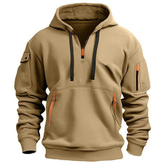 Stylish Maroon Hoodie with Tactical Pockets and Zipper Accents for Men