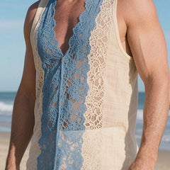 Men's Spring Fashion Lace Splicing Thin Tank Top MTA0748D8P