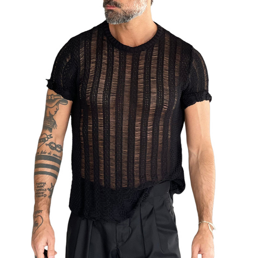 Men's Solid Color Round Neck Short Sleeve Knitted T-Shirt MTA2746C8X