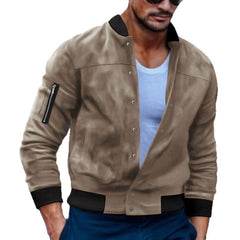 Stylish Men's Bomber Jacket with Zippered Arm Pocket and Snap Button Closure