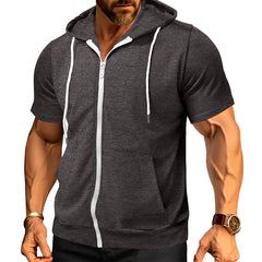 Men's Stylish Short Sleeve Hoodie with Zip-Up Design for Active Wear