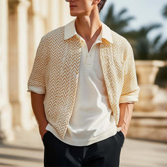 Men's Orange Spring And Autumn Lapel Casual Knitted Cardigan MTA1935C2U