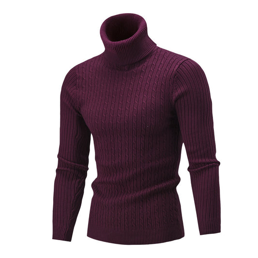 High Neck Ribbed Knit Sweater for Men - Stylish and Comfortable Winter Wear