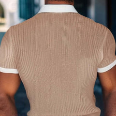 Men's Casual Contrast Lapel Slim Fit Knitted Short Sleeve Sweater T-Shirt MTA1837C4M