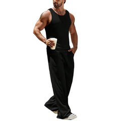 Men's Solid Color Tank Top And Trousers Beach Two-Piece Set MTA3151C8X
