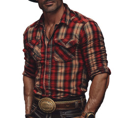 Men's Spring & Summer Fashion Flannel Shirt: Brushed Check Pattern, Premium Long-Sleeve with Dual Pockets