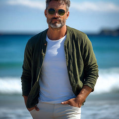 Men's Spring And Autumn Casual Army Green Corduroy Shirt MTA1850C1U