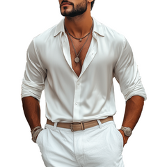 Men's Fashion Casual Glossy Satin Long Sleeve Shirt MTA1994C6K