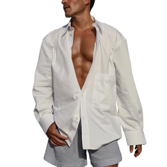 Men's Solid Lapel Waist Pocket Long Sleeve Shirt MTA0116D8Z