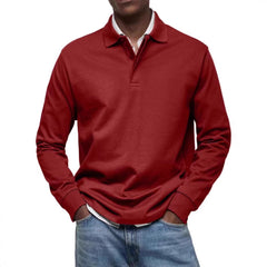 Stylish Red Long-Sleeve Polo Shirt For Men