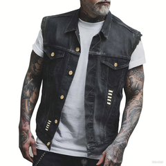 Men's Casual Vintage Lapel Denim Vest 90960797Y
